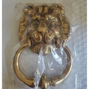 NOS Vtg Lion Door Knocker England Solid Brass & Hardware 8x5" Welcome Expression
